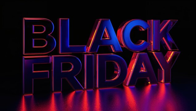 Dynamic Black Friday 3D text with vibrant neon glow, perfect for promotional sales and holiday shopping campaigns