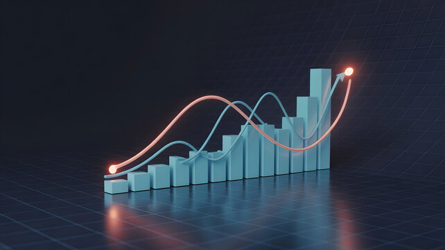 Rising Business Chart Graph With Arrows on Blue Background Upward Trend