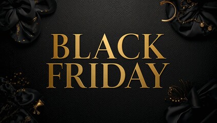 Stunning Black Friday luxury sale announcement with elegant gold text and rich black satin accents, perfect for exclusive promotions.