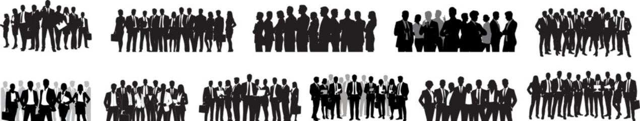 Set of business People Crowds Silhouette, Business Teams, crowded, corporate, working, teamwork vector art 