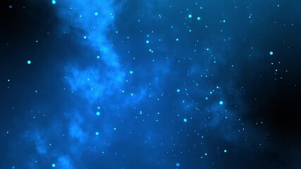 Flying particles through the blue nebula and star clusters in deep space
 - Powered by Adobe