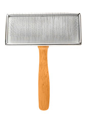 Show coat slicker with wooden handle  isolated on white