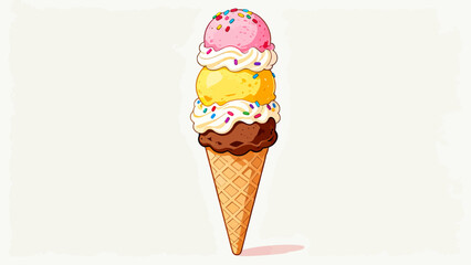 Ice cream desserts, ice cream cones, cartoon hand-drawn vector illustrations