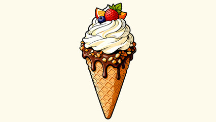 Ice cream desserts, ice cream cones, cartoon hand-drawn vector illustrations