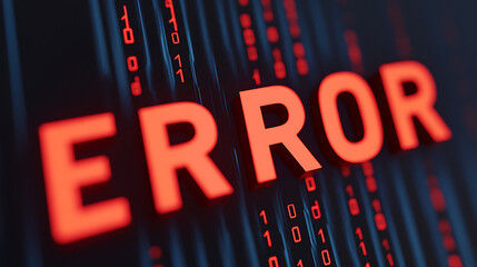 A prominent red "ERROR" message is set against a binary code background in digital red for effect, signalling system malfunction or data corruption, and demanding user attention.