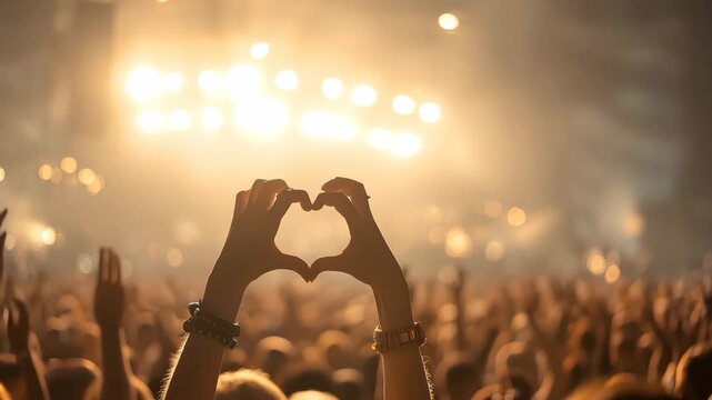 Audience expressing love at a vibrant concert while enjoying the electrifying atmosphere and captivating performance during the evening