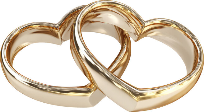 Two interlocked gold heart ring symbol of love, romance and marriage