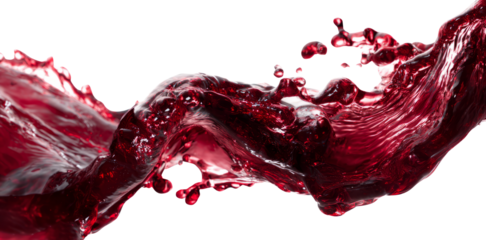 Dynamic red wine liquid splash flowing, isolated on transparency background