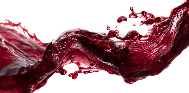 Dynamic red wine liquid splash flowing, isolated on transparency background
