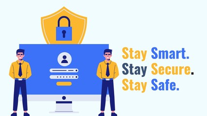 Banner design with quote “Stay Smart. Stay Secure. Stay Safe.”, security awareness and safety concept graphic for digital campaigns