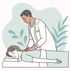 마스크 장갑 쓴 미소 짓는 의사 수술등 아래 주사기 들고 시술 준비 - 유쾌한 의료 전문가 EPS10 벡터 일러스트