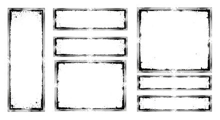 Collection of distressed and grunge style black borders and frames on a white background
