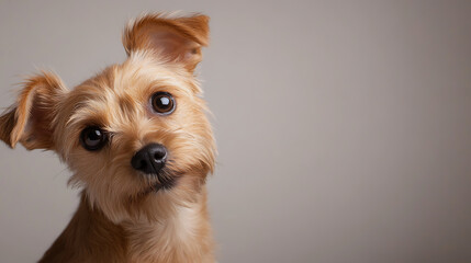 Meet this curious canine companion! With its head tilted inquisitively, this furry friend is ready for an adventure. Those eyes could convince you to do anything.