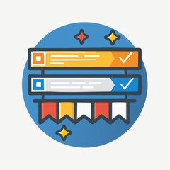 Vector illustration of a progress bar with check marks and colorful ribbons