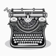 Vintage typewriter illustration black and white graphic for creative projects