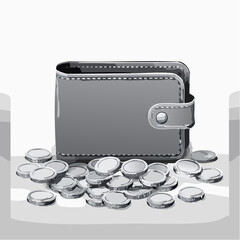 Wallet and coins illustration representing finance savings and economy concepts