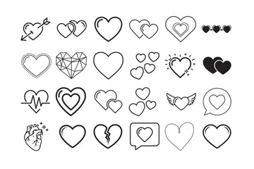   24 Set of Minimal Heart Line Art Vector Icons.