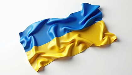 The Ukrainian flag gracefully drapes on white backdrop. Blue and yellow colors symbolise the nation. Represents patriotism independence and freedom of Ukraine. Visual of banner used for events.