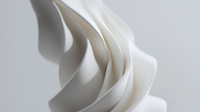Abstract sculpture in white, showcasing organic curves and smooth shadows against a light background.  The fluid form captures light with serene simplicity.