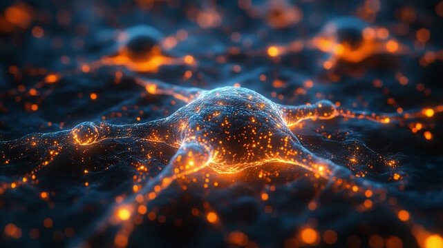 Neural Network Visualization: A close-up view unveils an intricate network of glowing neurons, sparking with vibrant energy and representing the dynamic processes of the brain.