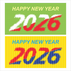 Happy New Year 2026 Greeting Card with Jagged Typography and Vibrant Red-Blue Contrast