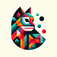 Stylized curled fox in swirling colorful geometric patterns with abstract dots on light background - EPS10 illustration