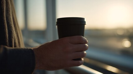 Gentle sunrise coffee ritual, solitary reflection, Nordic-inspired Hygge moments, male hand hints of introspection and quiet Thanksgiving