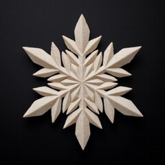 Exquisitely carved wooden snowflake, radiating Nordic folklore charm, winter solstice celebration, intricate hygge decor against velvet backdrop