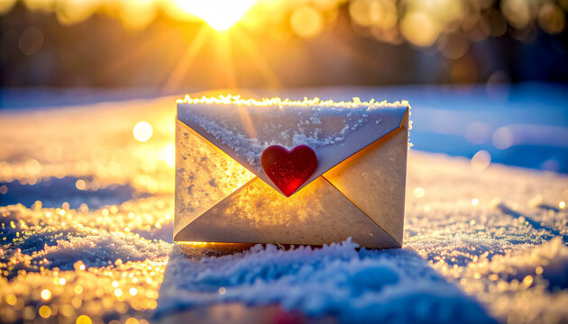A frozen love letter under ice, a symbolic image of emotions preserved in time - cold, fragile, and timeless