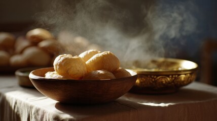 Warm steam rises from freshly baked pao de queijo, evoking Brazilian Festa Junina and cozy autumn gatherings