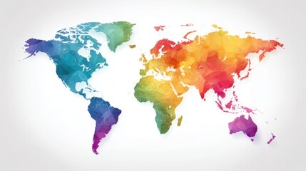 Colorful World Map Illustration with Rainbow Gradient on White Background for Education and Global Business