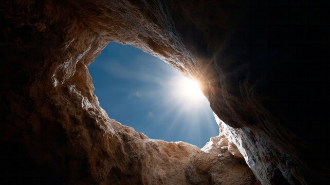 Sunlight cascades into the cavernous abyss, evoking adventure on Groundhog Day and spelunker's elusive mystery celebration