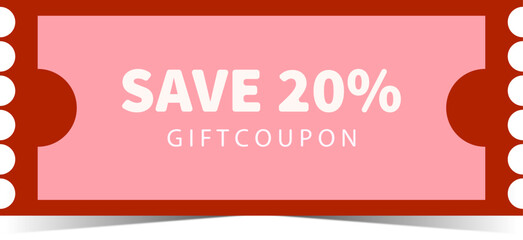 Save 20 Percent Gift Coupon Voucher Template in Pink and Red Design
