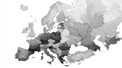 Gray Scale Map of Europe Showing Different Regions and Countries