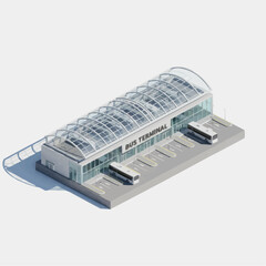 Isometric 3D Bus Terminal Building Vector &ndash; Modern Transport Architecture on White