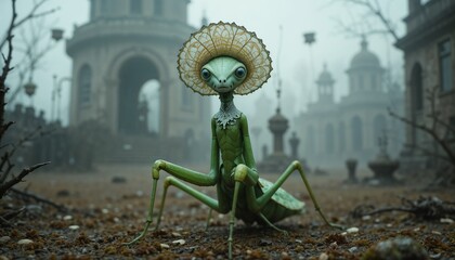 Praying Mantis with a Victorian Lady’s Head – Dalí Meets Gothic Surrealism