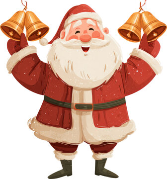 Santa Christmas bell cheerful festive red white beard winter holiday Jolly Santa with bells