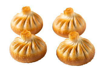 Obraz premium Four delicious khinkali dumplings with pleated tops isolated on transparent background