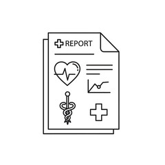 Medical Report Line Icon with Health Symbols and Chart.