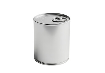 A blank white metal food can with a pull tab lid isolated on transparent background