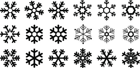 Snow Flake icon set. Minimalist winter symbols. Abstract geometric vector graphic element for New Year design. Crayon hand drawn snow flake collection. Isolated linear snow flake pictogram collection.