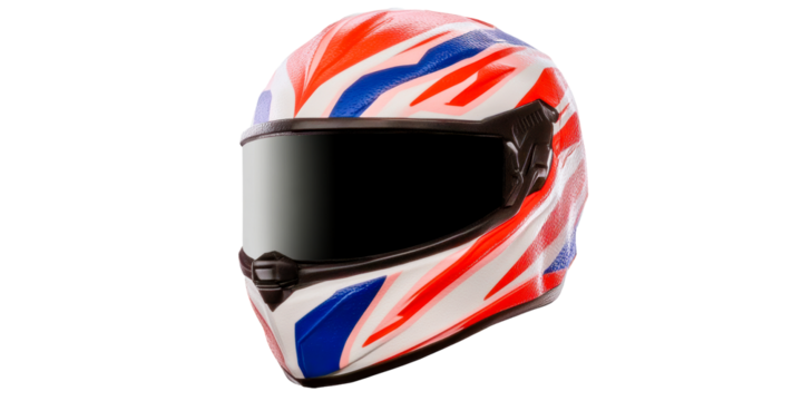 Protective helmet with a bold red, white, and blue flag design