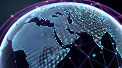 Abstract digital globe with glowing dots and global network connections - Powered by Adobe