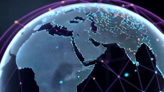 Abstract digital globe with glowing dots and global network connections - Powered by Adobe
