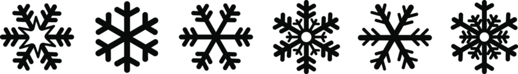 Snow Flake icon set. Minimalist winter symbols. Abstract geometric vector graphic element for New Year design. Crayon hand drawn snow flake collection. Isolated linear snow flake pictogram collection.