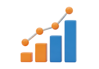 3d bar chart with upward trend line showing growth and progress isolated on transparent background