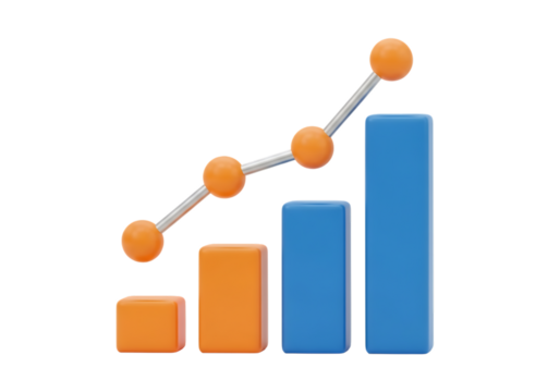 3d bar chart with upward trend line showing growth and progress isolated on transparent background