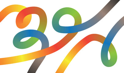 Colorful abstract gradient ribbons flowing, intertwining on white