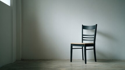 Lonely wooden chair in an empty room, echoing silence, absence-inspired minimalism, reminiscent of Solitude Day reflections