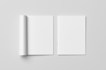 A4 Magazine Mockup with Blank Pages on Minimal Gray Background